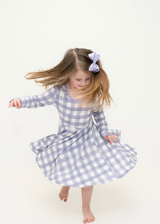 Lavender Gingham Twirl Dress