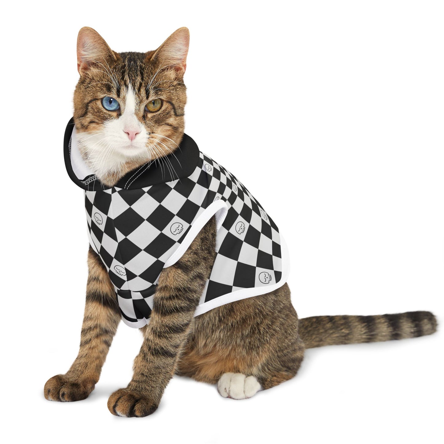 Trendy Black & White Checkered Pet Hoodie for Stylish Pets